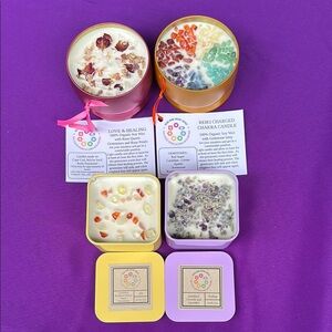Reiki Charged 4 Piece 8oz Soy Candle Set Semi-Precious Gemstones. Handcrafted